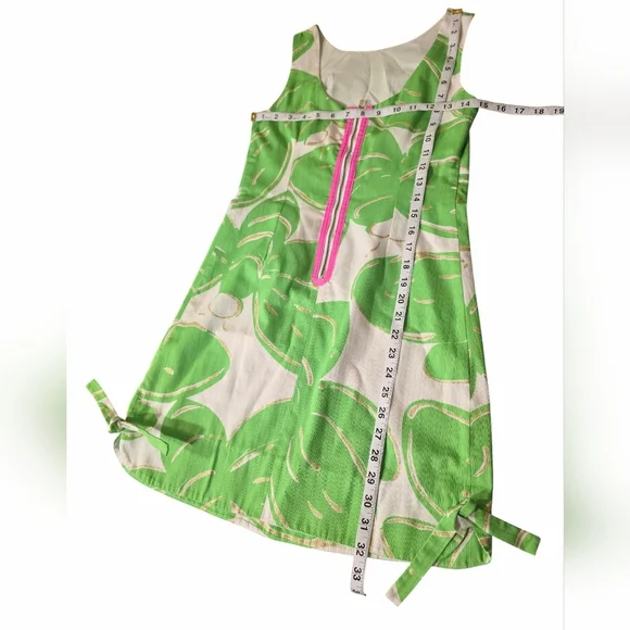 Lilly Pultizer Delia Resort Green White Gold Shimmer dress 0 - Picture 5 of 8